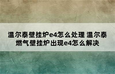 温尔泰壁挂炉e4怎么处理 温尔泰燃气壁挂炉出现e4怎么解决